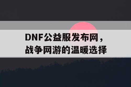 DNF公益服发布网，战争网游的温暖选择