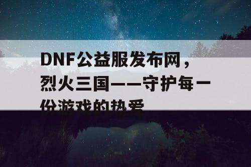 DNF公益服发布网，烈火三国——守护每一份游戏的热爱