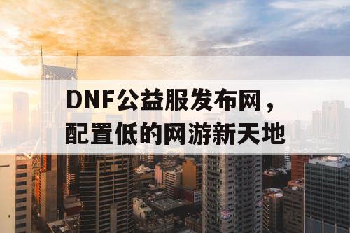 DNF公益服发布网，配置低的网游新天地